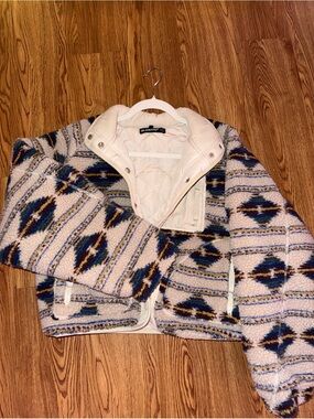 Blank NYC Cream and Navy Patterned Teddy Jacket